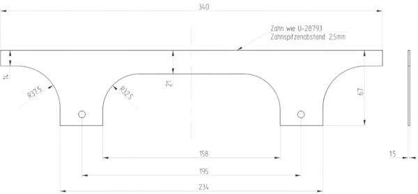 VM Verzahntes Messer 340 x 67 x 1.5 mm
